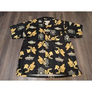 Hampshirt U.S. Army Button Up Shirt Military Tank Print Black‎ XL
